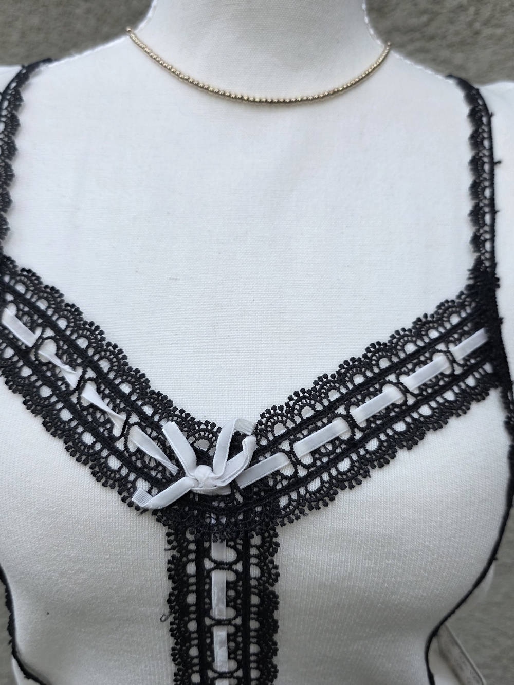 NEW White Knit Camisole with Black Lace Accents - Picture 2 of 8